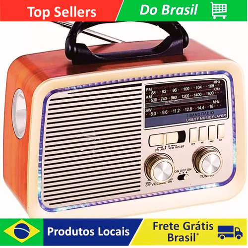 Rádio Retrô Bluetooth Am Fm Usb Sd Bivolt Cores Vintage