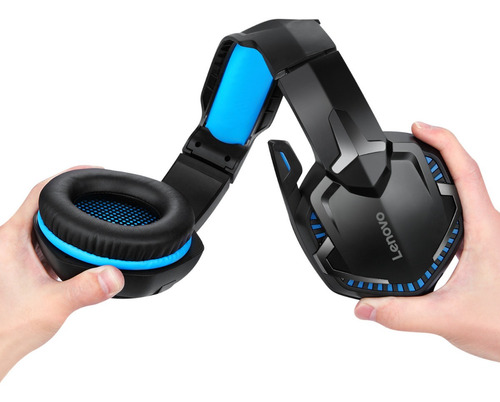 Auriculares Vincha Gamer Con Micrófono Luz Led Lenovo Hs-15 Color Negro