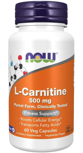 L Carnitine 500mg Now Foods Carnitina Veg 60 Cáps Importada