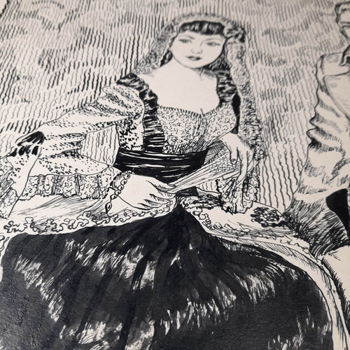 Imagem 4 de 7 de Pintura Desenho Bico De Pena Nanquim Datado 1953 Antigo