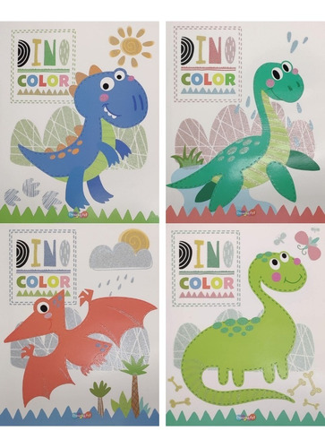 Set 4 Libros De Dinosaurios Para Colorear Portada Glitter | MercadoLibre