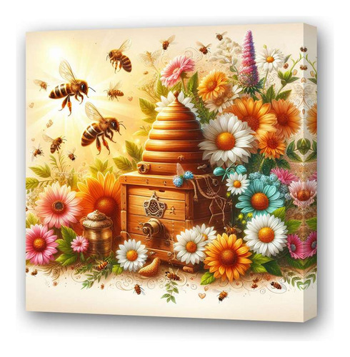 Cuadro 45x45cm Abeja Colmena Flores Bees Miel Flow M2