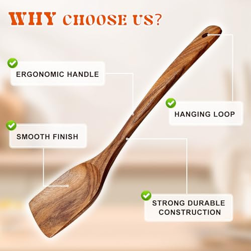 2 Espátulas De Madera Para Cocinar, Set De Espátula Sólida Y