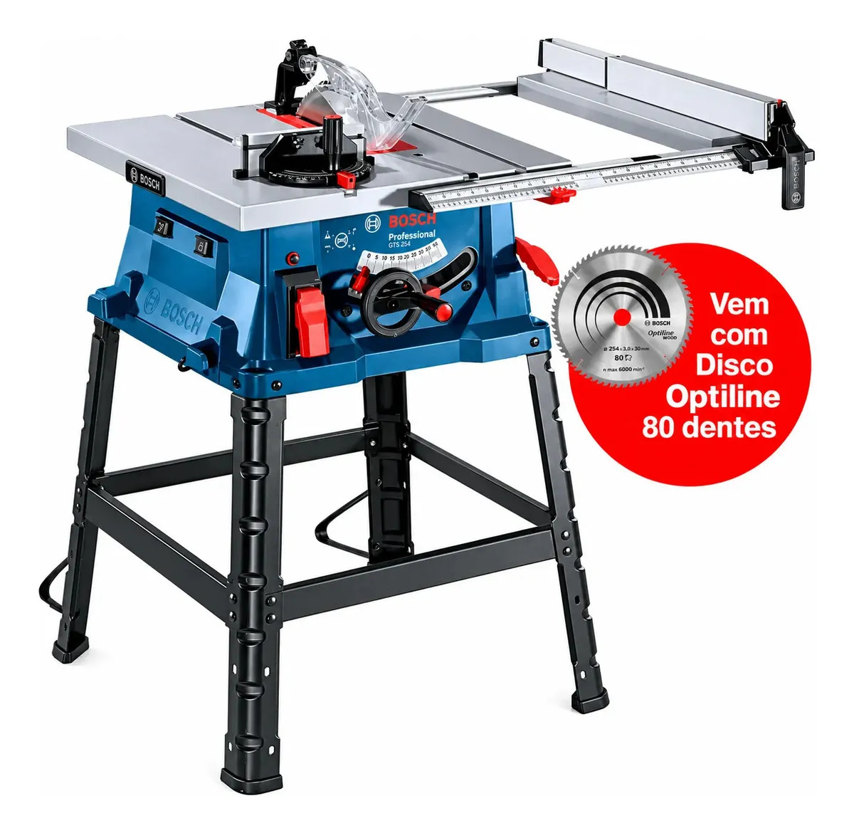 Serra de bancada de 1800 w + disco 80t 10 PLG Pro Bosch Gts 254