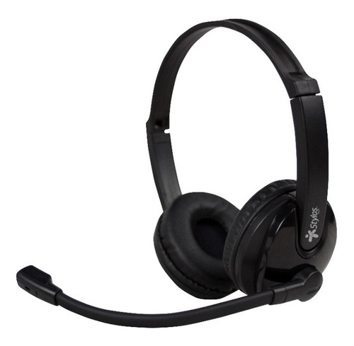 Audifonos Diadema Con Microfono Para Pc Dos Jacks Stylos Color Negro