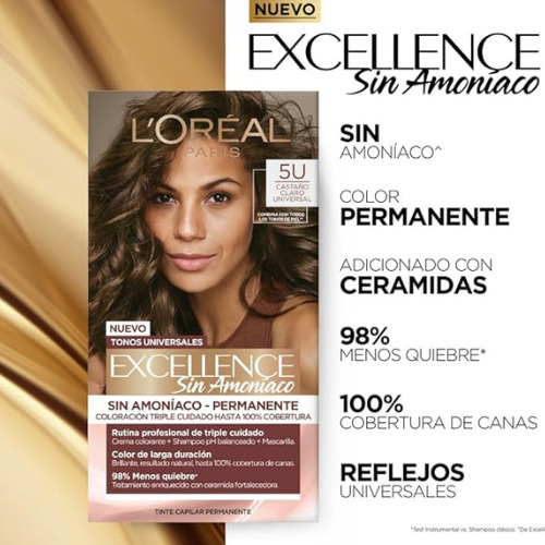Kit Tinte Excellence Sin Amoniaco Tono Castaño Claro Universal L'Oréal Paris