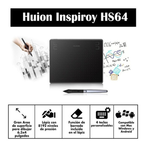 Tableta Grafica Digitalizadora Dibujo Escritura Huion Hs64