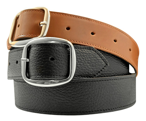 Cinto Equinox Moda Cuero Vacuno Plateado Lisa 3.5cm Adultos.