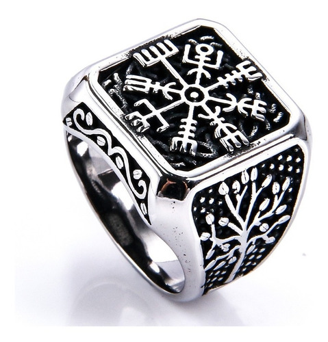 Anillo Acero Vikingo Color Plata Árbol De La Vida Hombre