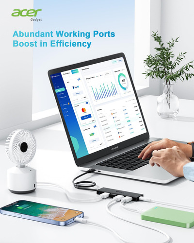Acer Usb C Hub De 4 Puertos, Concentrador Usb 3.1 Múltiple,