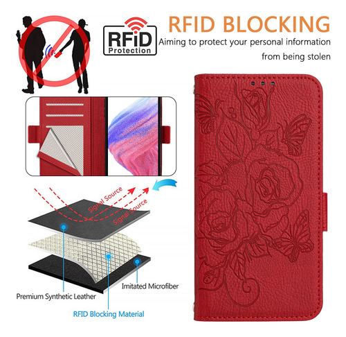 Funda De Piel Con Estampado De Rosas Para Motorola Serie G71, Función Atril, Cierre De Mariposa, Cartera, Ranuras Para Tarjetas, Bloqueo Rfid