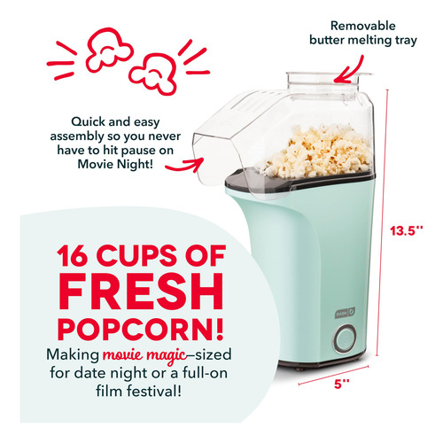 Popcorn Popper Dash Hot Air, 16 Tazas Con Taza Medidora, Col