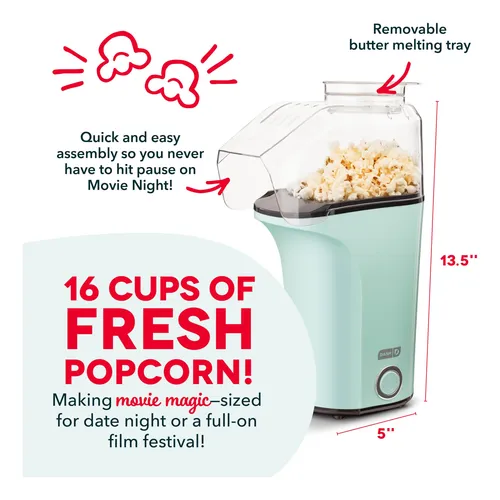 Popcorn Popper Dash Hot Air, 16 Tazas Con Taza Medidora, Col