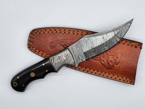 Cuchillo De Caza Acero Damasco Mango Hueso De Toro Color Negro