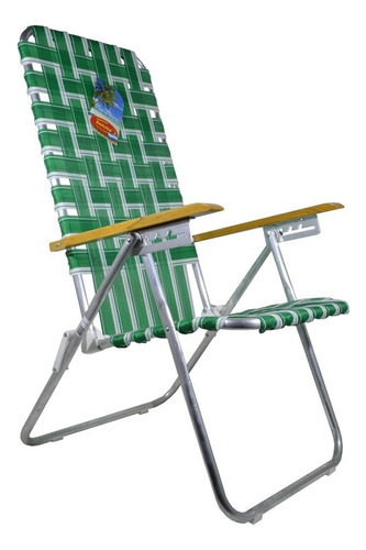 Silla Reposera Alta Playera Aluminio 5 Posiciones Plegable Color Verde/blanco