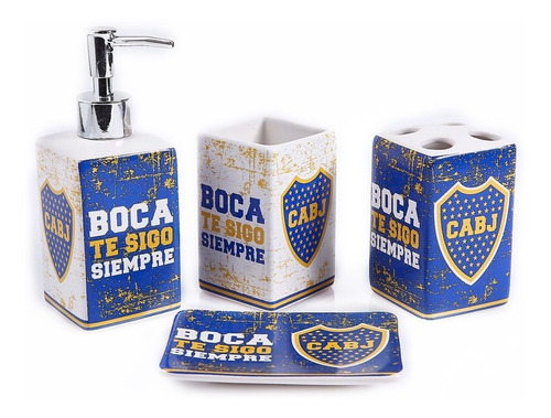 Set De Baño 4 Piezas Boca Juniors Oficial Futbol Blanqueria 