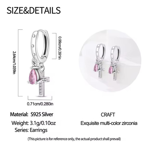 Aretes Mujer De Plata S925, Cruz, Pavé Zirconias