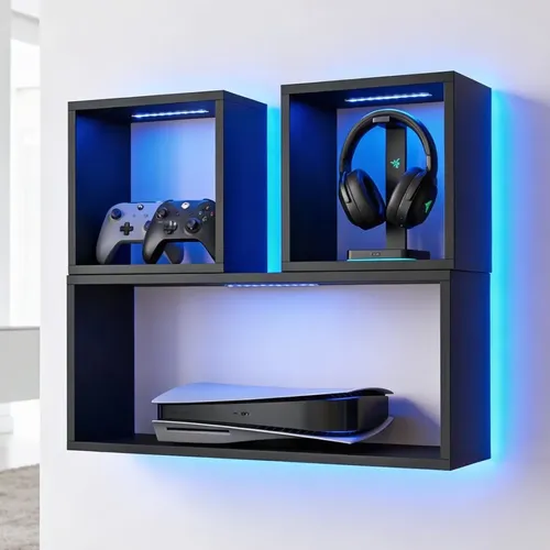 Kit Nichos Gamer Preto Mdf 15mm Parede Setup Gamer Decoração