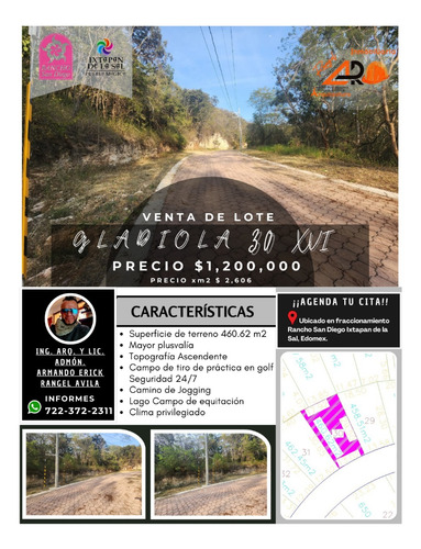 Venta Lote Gladiola 30 Muy Cerca Del Acceso Y En Calle Privada Con Vistas Panorámicas, Todos Los Servicios Y Proyecto Incluído En Fracc Rancho San Diego Ixtapan De La Sal Edomex