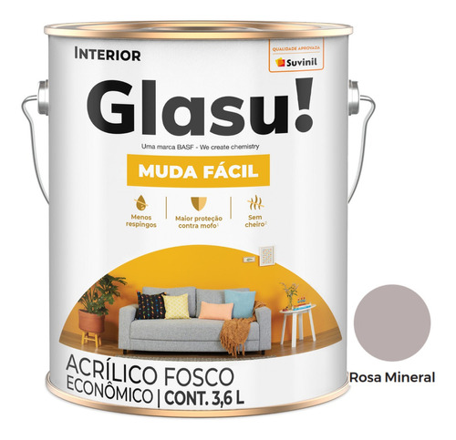 Tinta Acrílica Fosco Glasu! Muda Fácil 3,6l Suvinil Cores Cor Rosa Mineral