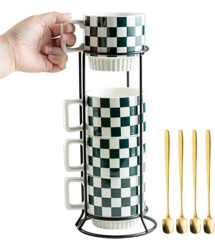 Tazas De Café Apilables Con Soporte, Juego De 4 Tazas De Caf