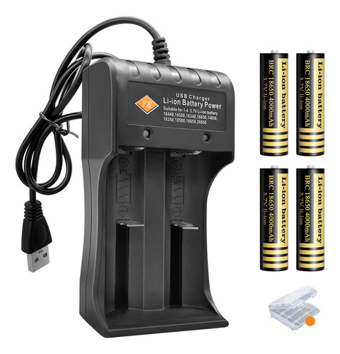 Cargador Y Pilas Recargable 3.7v 18650 4 Batería Recargable,USB cargador de baterías de litio con 4pcs 18650 baterías