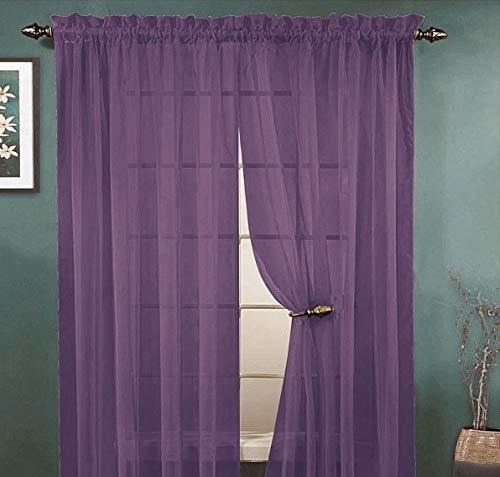   Rod   Sheer Voile Window Curtain Panels For Bedroom A...