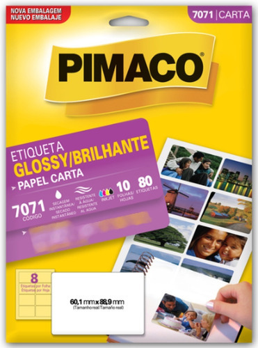 Pimaco 7071 80 Etiquetas Fotográfica 63,50x88,9 10 Folhas Cor Branco