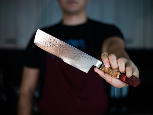Cuchillo Nakiri Chef Damasco Japonés Profesional C/funda Inc Color Rojo