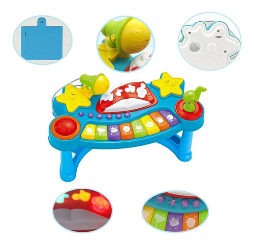 Piano Teclado Com Microfone De Brinquedo Educativo Som E Luz Cor Colorido