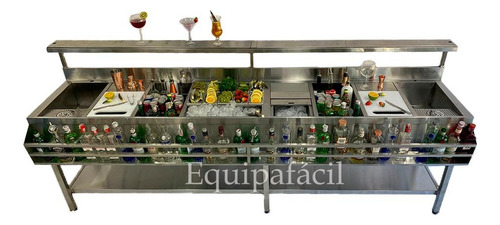 Estação De Bar Equipafácil Aço Inox Seca 2m Com Cubas Fixas