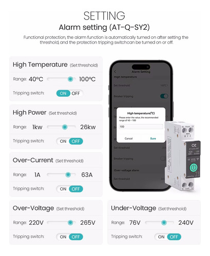 Interruptor Eléctrico Bipolar Wifi Control Consumo 1-63a Blanco