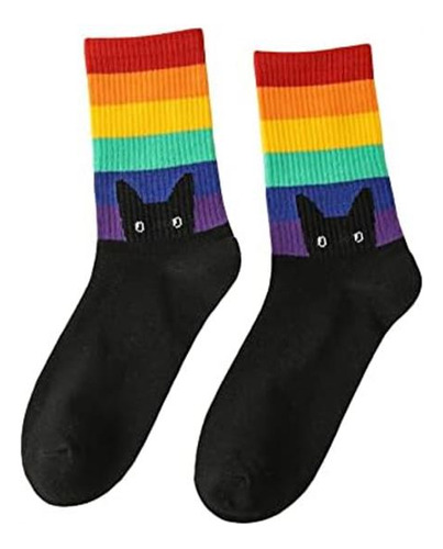 Oyoangle 1 Par De Calcetines A Rayas Arcoíris Para Mujer Cal
