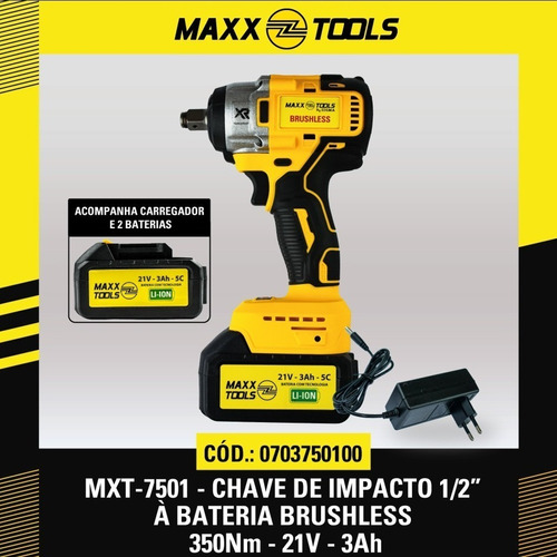 Chave De Impacto 1/2 Brushless A Bateria Maxxtools - Mxt7501