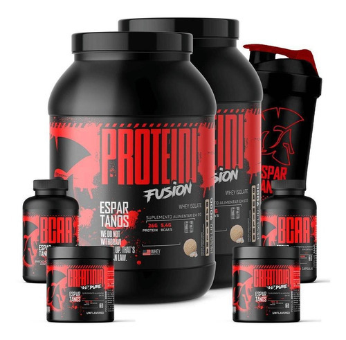 Kit 2x Whey Baunilha 2x Bcaa 2x Creatina E Shaker Espartanos