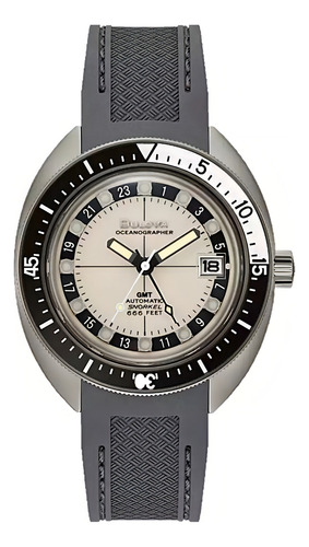 Reloj Bulova Oceanographer Gmt 98b407 E-watch Color De La Correa Gris Oscuro Color Del Bisel Negro-blanco Color Del Fondo Beige