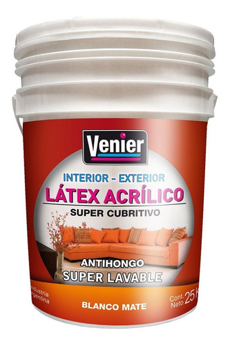 Látex Interior Acrílico Int Y Ext Blanco 25kg. Venier