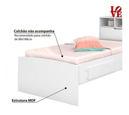 Cama Solteiro Ravena Com Baú, 2 Gavetas - Branco