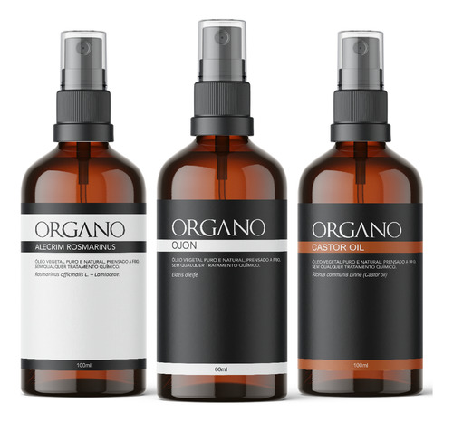 Kit Terapia Capilar ORGANO Premium - Ojon, Castor Oil, Alecrim - 100ml Cada Frasco