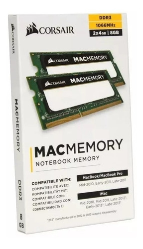 Memória Ram 8gb 2x4gb Corsair Cmsa8gx3m2a1066c7