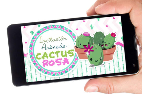 Cactus Cute Rosa Invitación Animada