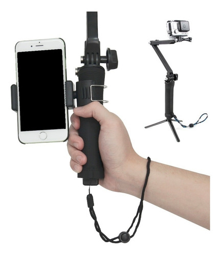 Selfie Stick Monopod 3 Way Gopro + Soporte Celular Universal