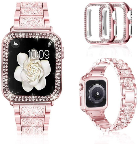 Correa Para Reloj Apple Watch Metalica/diamante, 2 Carcasas 