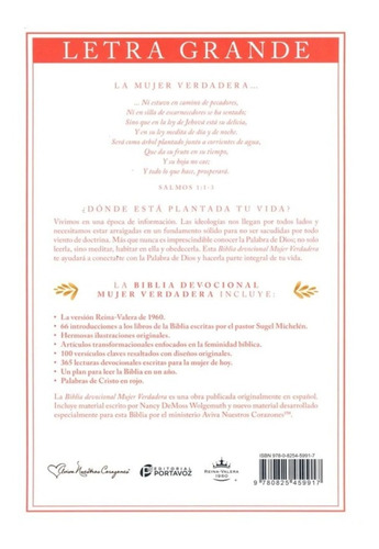 Biblia Devocional Mujer Verdadera Letra Grande, de Sugel Michelen - Texto Biblico. Editorial PORTAVOZ, tapa blanda en español, 1