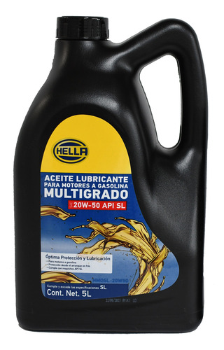 Aceite Motor 20w50 Mineral Multigrado Api Sl 5 Lts Hella