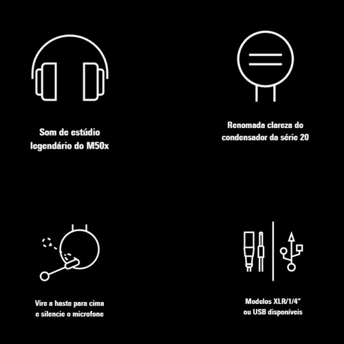 Fone De Ouvido De Streaming Ath-m50xsts Xlr Streamset Preto