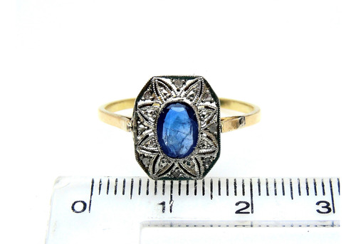 Anillo Oro Zafiro Brillantes Vistas En Platino 2,5g T23