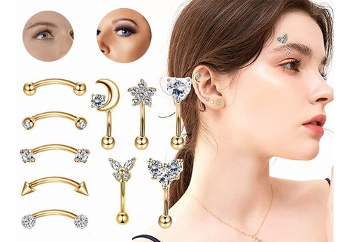 Piercing Aretes Oreja Acero Inoxidable Cartílago Set 10 Pcs