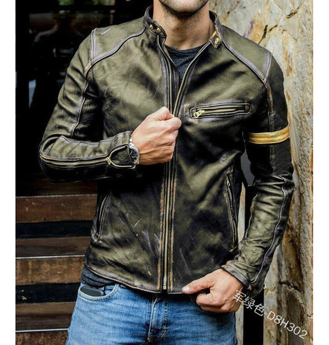 Chaqueta De Cuero Punk De Pie Con Cuello