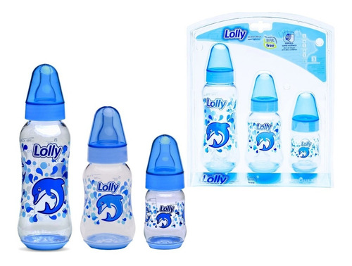 Kit 3 Mamadeira Bebê Neném Bico Silicone Menina Menino Lolly